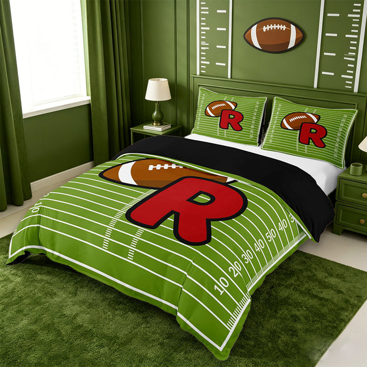 meiyoeat Football Ball Sports Duvet Cover Set For Boys,Fashion R Alphabet Print Bedding Full For Girls,black Reversible,3pcs(No Comforter)