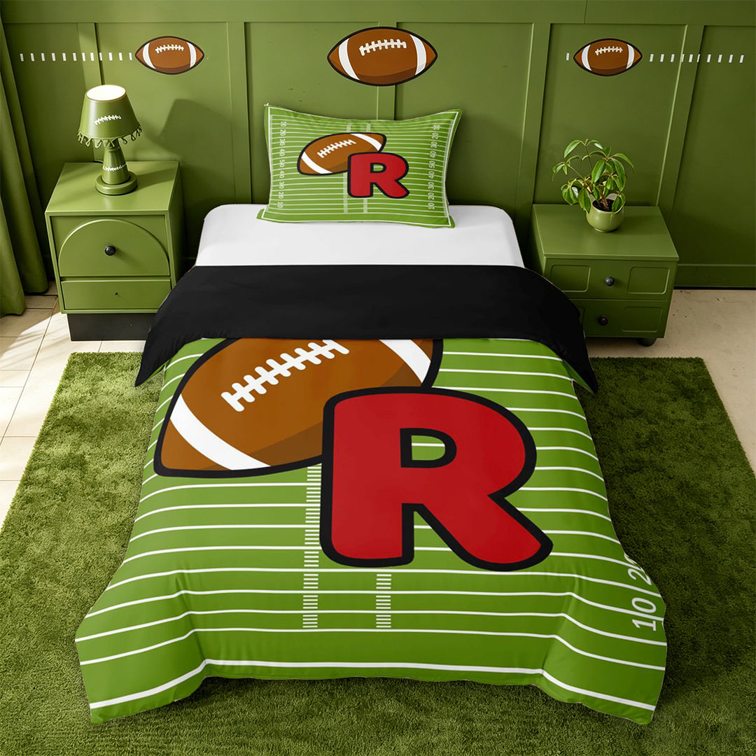 meiyoeat Football Ball Sports Duvet Cover Set For Boys,Fashion R Alphabet Print Bedding Full For Girls,black Reversible,3pcs(No Comforter)