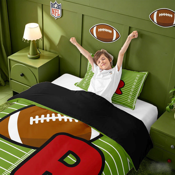 meiyoeat Football Ball Sports Duvet Cover Set For Boys,Fashion R Alphabet Print Bedding Full For Girls,black Reversible,3pcs(No Comforter)