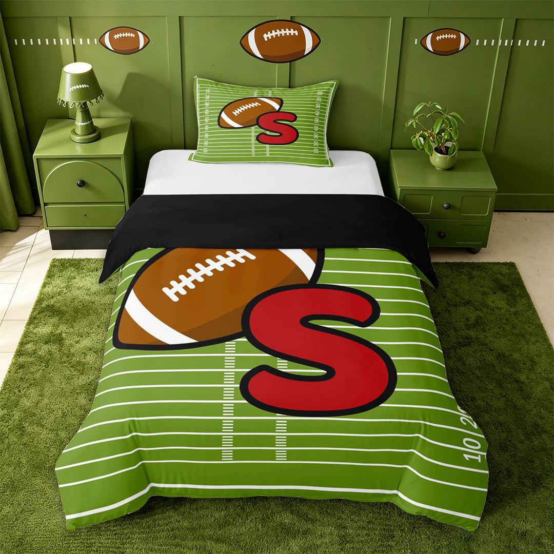 meiyoeat Football Initial Letter S Twin Bedding For Boys,Ball Sport Games Duvet Cover Set For Kids,black Reversible,2pcs(No Comforter)