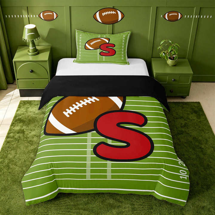 meiyoeat Football Initial Letter S Twin Bedding For Boys,Ball Sport Games Duvet Cover Set For Kids,black Reversible,2pcs(No Comforter)