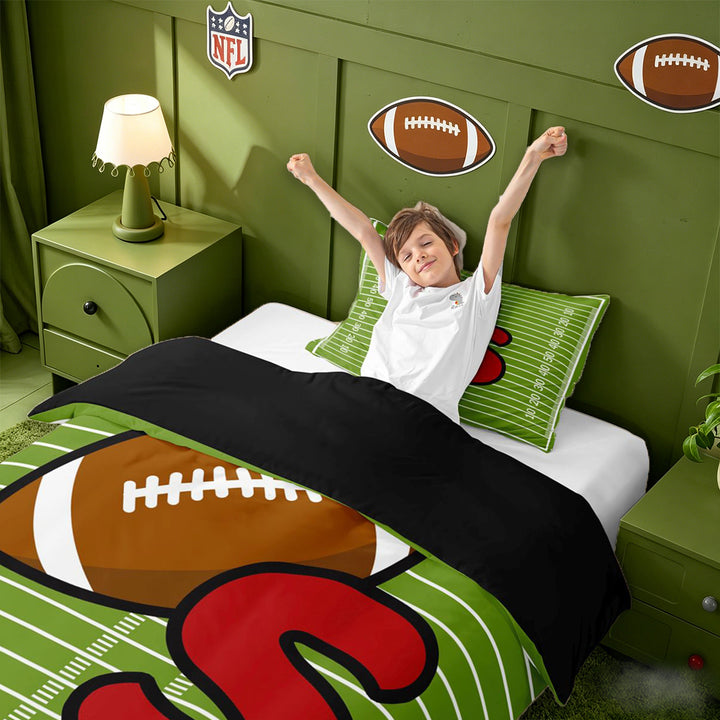meiyoeat Football Initial Letter S Twin Bedding For Boys,Ball Sport Games Duvet Cover Set For Kids,black Reversible,2pcs(No Comforter)