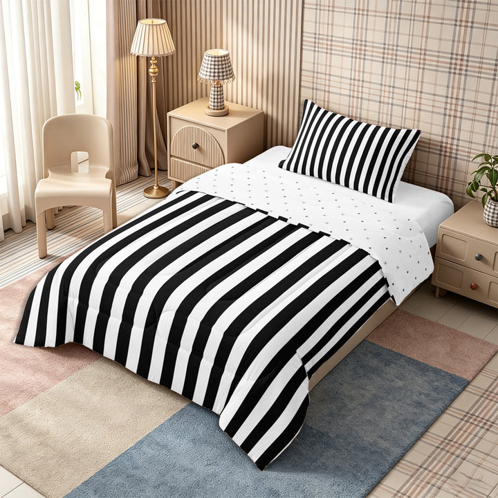 Meiyoeat Minimalist Vertical Stripe Full Size Comforter Sets 3-Piece, Retro Geometric Line Bedding Comforter Set, Black White,Reversible,1 Comforter and 2 Pillowcases