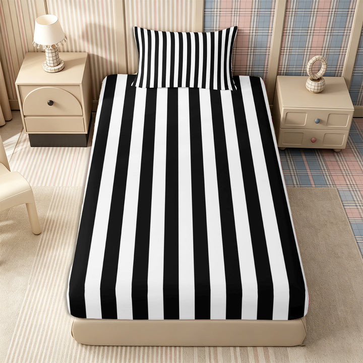 Meiyoeat Minimalist Vertical Stripe Bed Sheets 4-Piece, Retro Geometric Line Full Size Sheets, Black White,1 Fitted Sheet, 1 Flat Sheet and 2 Pillowcases