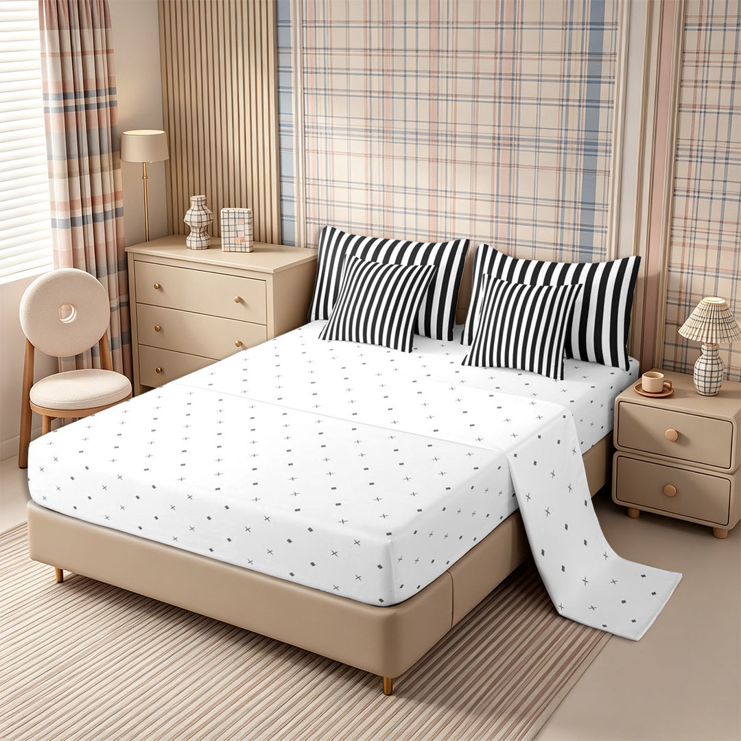 Meiyoeat Minimalist Vertical Stripe Full Size Bedding Sets 7 Pieces, Retro Geometric Line Full Size Bed in a Bag, Black White,Reversible