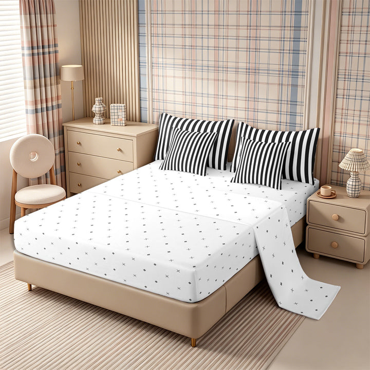 Meiyoeat Minimalist Vertical Stripe Full Size Bedding Sets 7 Pieces, Retro Geometric Line Full Size Bed in a Bag, Black White,Reversible