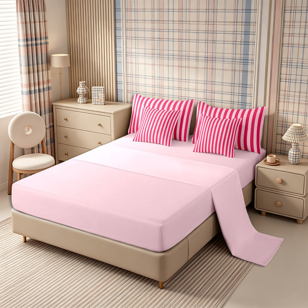 Meiyoeat Bold Vertical Stripe Full Size Bedding Sets 7 Pieces for Girls, Contemporary Pinstripe Full Size Bed in a Bag, Hot Pink,Pink Reversible