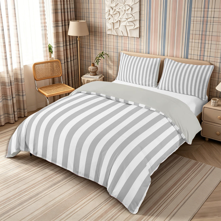 Meiyoeat Retro Pinstripe Bedding, Modern Straight Line Duvet Cover Full, Gray White,Grey Reversible,3pcs,No Comforter1 Duvet Cover and 2 Pillowcases