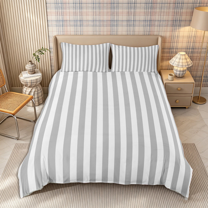 Meiyoeat Retro Pinstripe Bedding, Modern Straight Line Duvet Cover Full, Gray White,Grey Reversible,3pcs,No Comforter1 Duvet Cover and 2 Pillowcases