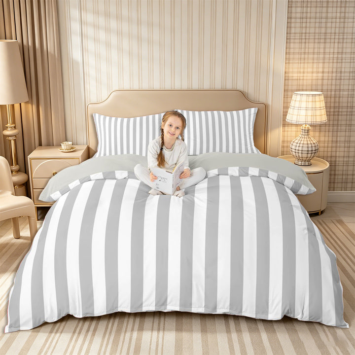 Meiyoeat Retro Pinstripe Bedding, Modern Straight Line Duvet Cover Full, Gray White,Grey Reversible,3pcs,No Comforter1 Duvet Cover and 2 Pillowcases