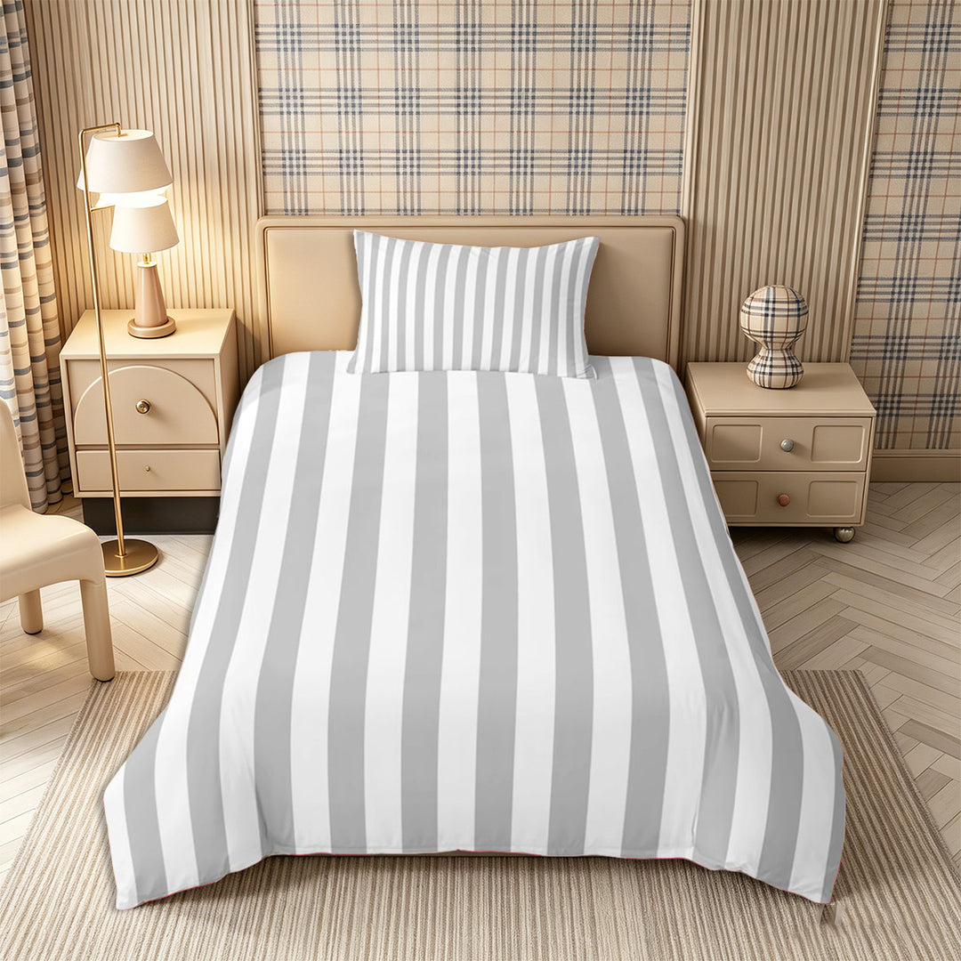 Meiyoeat Retro Pinstripe Bedding, Modern Straight Line Duvet Cover Full, Gray White,Grey Reversible,3pcs,No Comforter1 Duvet Cover and 2 Pillowcases