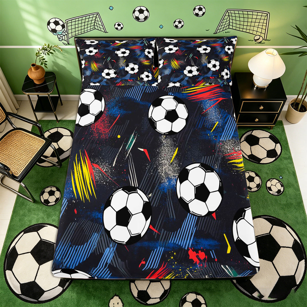 Meiyoeat Graffiti Soccer Ball Bed Sheets 4-Piece for Teens, Abstract stripes splash Full Size Sheets