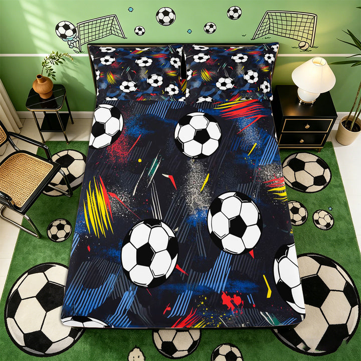 Meiyoeat Graffiti Soccer Ball Bed Sheets 4-Piece for Teens, Abstract stripes splash Full Size Sheets