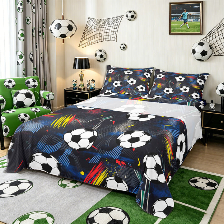 Meiyoeat Graffiti Soccer Ball Bed Sheets 4-Piece for Teens, Abstract stripes splash Full Size Sheets
