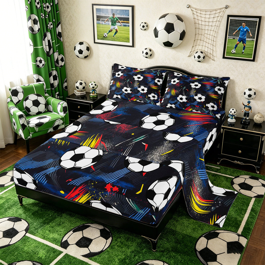 Meiyoeat Graffiti Soccer Ball Bed Sheets 4-Piece for Teens, Abstract stripes splash Full Size Sheets