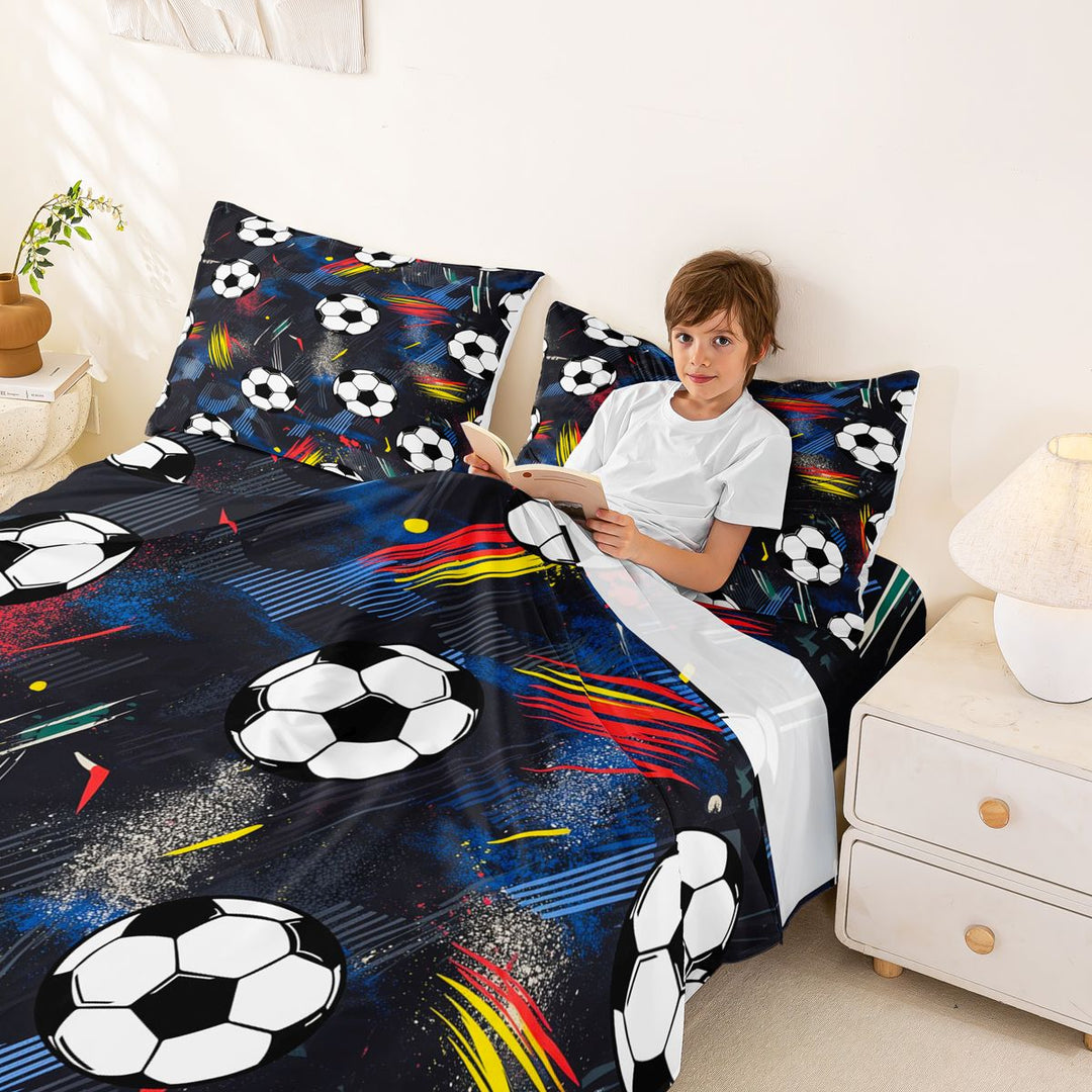 Meiyoeat Graffiti Soccer Ball Bed Sheets 4-Piece for Teens, Abstract stripes splash Full Size Sheets