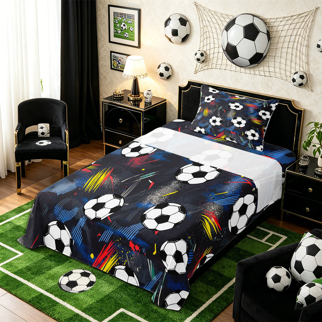Meiyoeat Graffiti Soccer Ball Bed Sheets 4-Piece for Teens, Abstract stripes splash Full Size Sheets