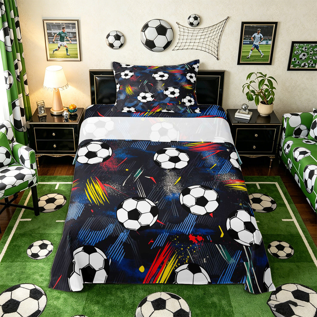 Meiyoeat Graffiti Soccer Ball Bed Sheets 4-Piece for Teens, Abstract stripes splash Full Size Sheets