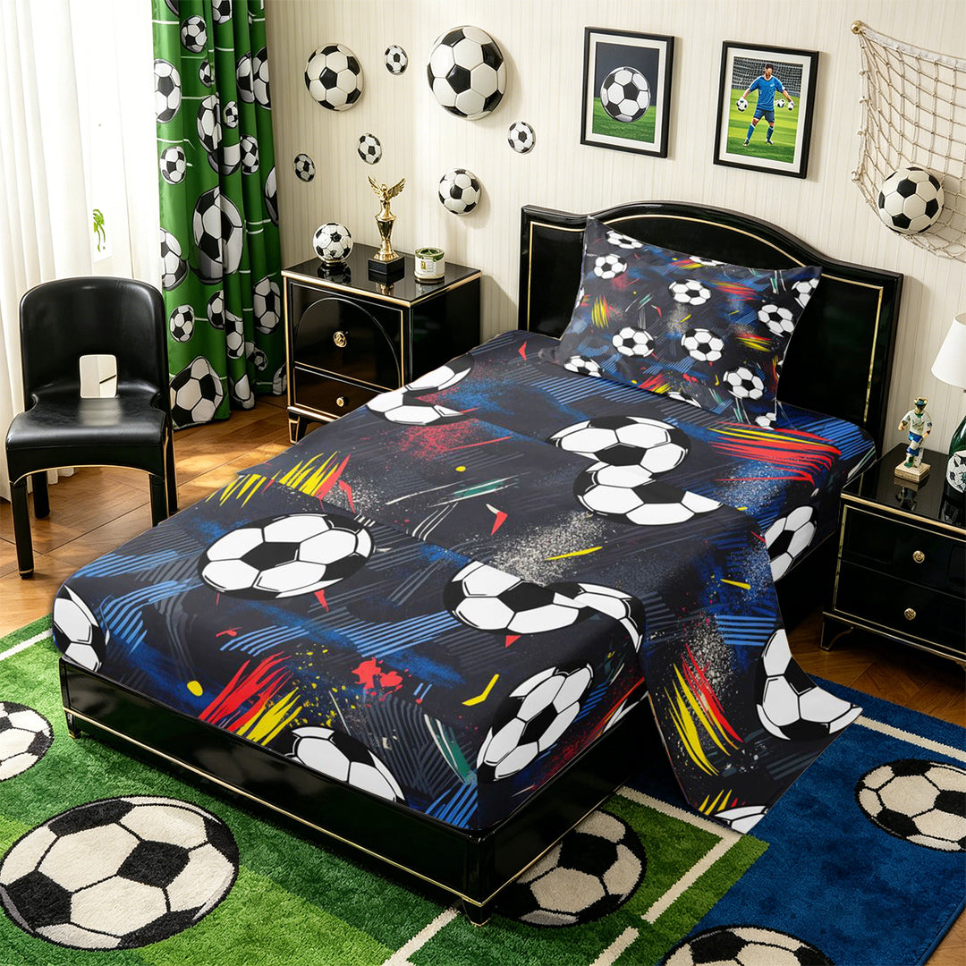 Meiyoeat Graffiti Soccer Ball Bed Sheets 4-Piece for Teens, Abstract stripes splash Full Size Sheets