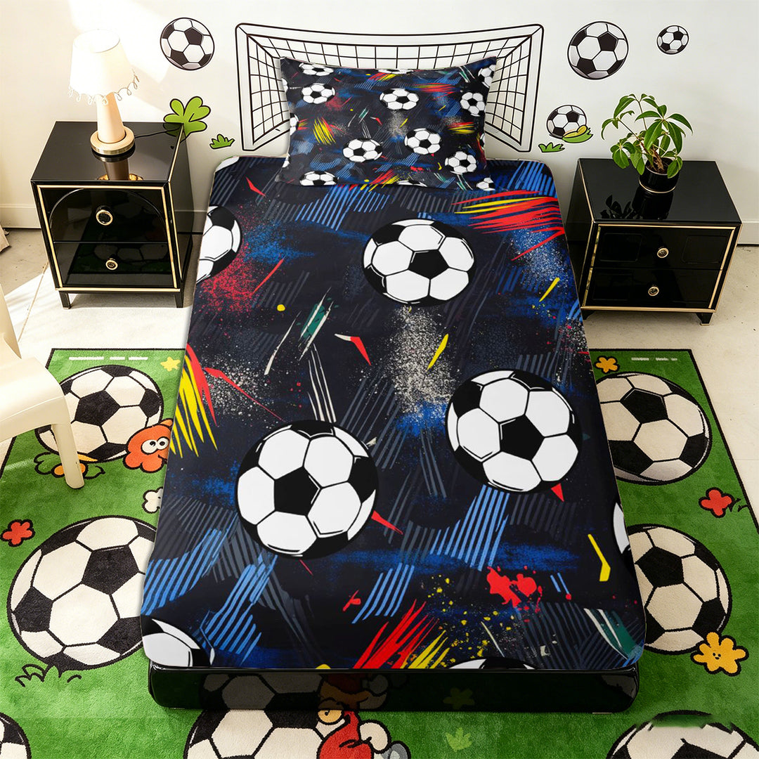 Meiyoeat Graffiti Soccer Ball Bed Sheets 4-Piece for Teens, Abstract stripes splash Full Size Sheets
