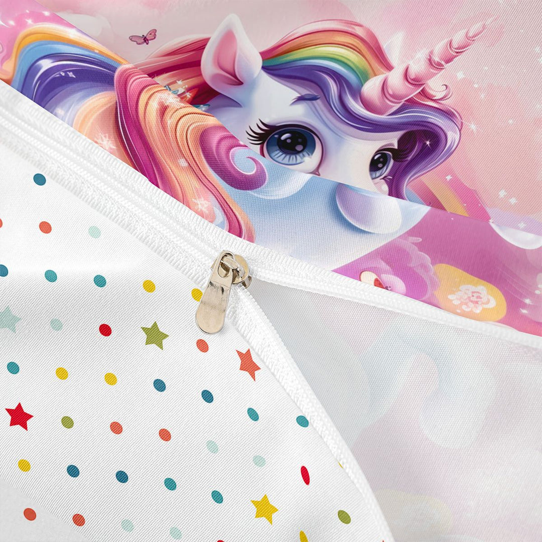 meiyoeat Colorful Magical Unicorn Bedding For Kids,Cute Animals Duvet Cover Full For Girls,Colorful Stars Reversible,3-Piece(No Comforter)