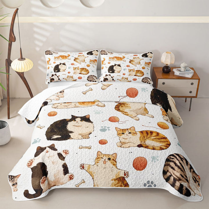 meiyoeat Cute Cartoon Kitten Quilt Full,Cute Animal Cat Full Bedspread Sets For Girl,3 Pieces