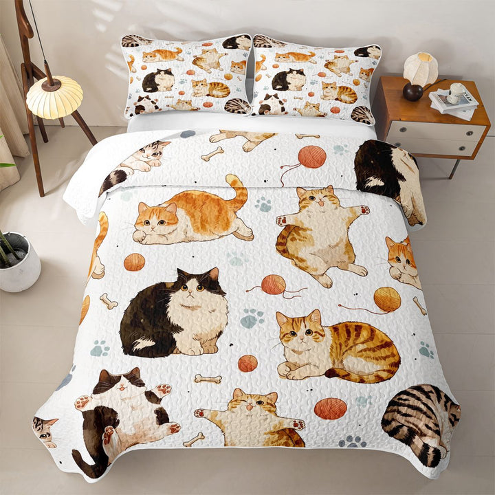 meiyoeat Cute Cartoon Kitten Quilt Full,Cute Animal Cat Full Bedspread Sets For Girl,3 Pieces