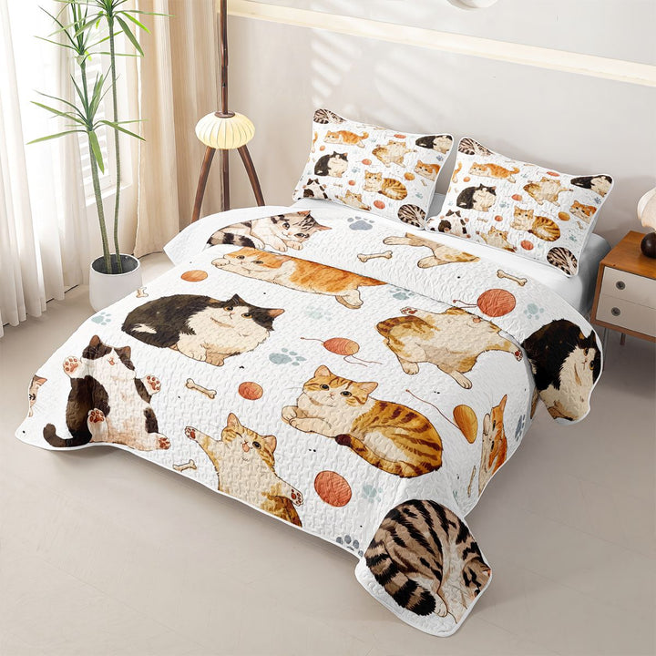 meiyoeat Cute Cartoon Kitten Quilt Full,Cute Animal Cat Full Bedspread Sets For Girl,3 Pieces