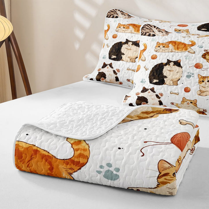 meiyoeat Cute Cartoon Kitten Quilt Full,Cute Animal Cat Full Bedspread Sets For Girl,3 Pieces