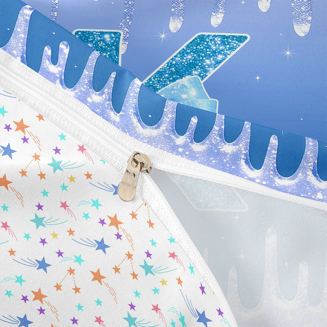 meiyoeat Blue Princess Bow Bedding,Blue Glitter Print Monogrammed K Letter Duvet Cover Full For Girl,Colorful Stars Reversible,3 Pieces,1 Duvet Cover and 2 Pillowcases