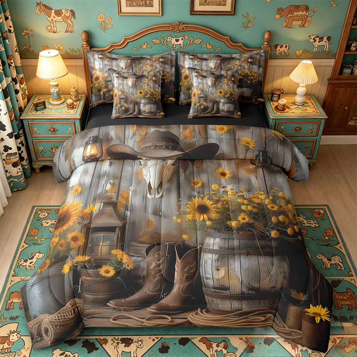 meiyoeat Rustic Cowboy Style 7 Pieces Full Size Bedding Sets For Boys,Cute Floral Sunflower Full Size Bed in a Bag,Reversible