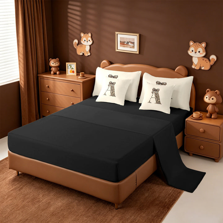 meiyoeat cheetah Bow Initial 7 Pieces Full Size Bedding Sets,Leopard Print Monogram A Full Size Bed in a Bag,Black Reversible