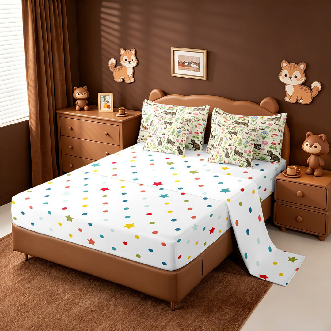 meiyoeat spring Garden Kitten 7 Pieces Full Size Bedding Sets,Floral Cat Print Full Size Bed in a Bag,Reversible