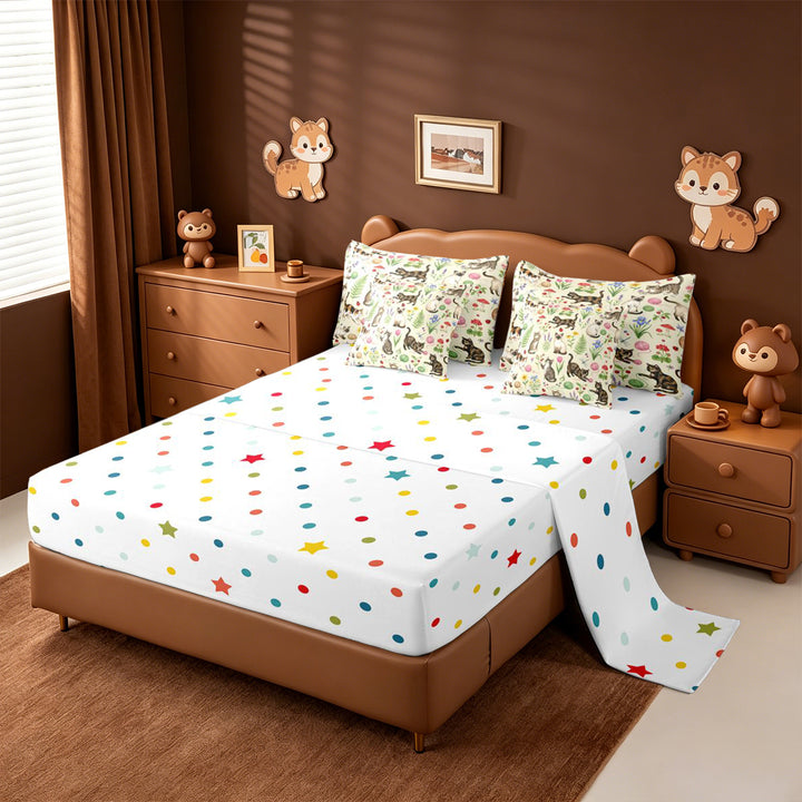 meiyoeat spring Garden Kitten 7 Pieces Full Size Bedding Sets,Floral Cat Print Full Size Bed in a Bag,Reversible