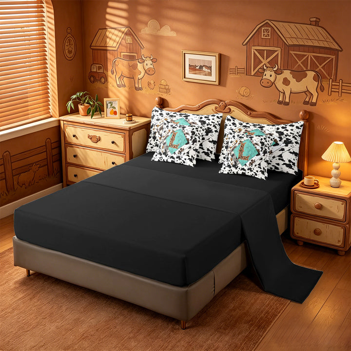 meiyoeat Western Cowboy Theme 7 Pieces Full Size Bedding Sets For Boys,Personalized Cheetah Print Initial L Full Size Bed in a Bag,Black Reversible