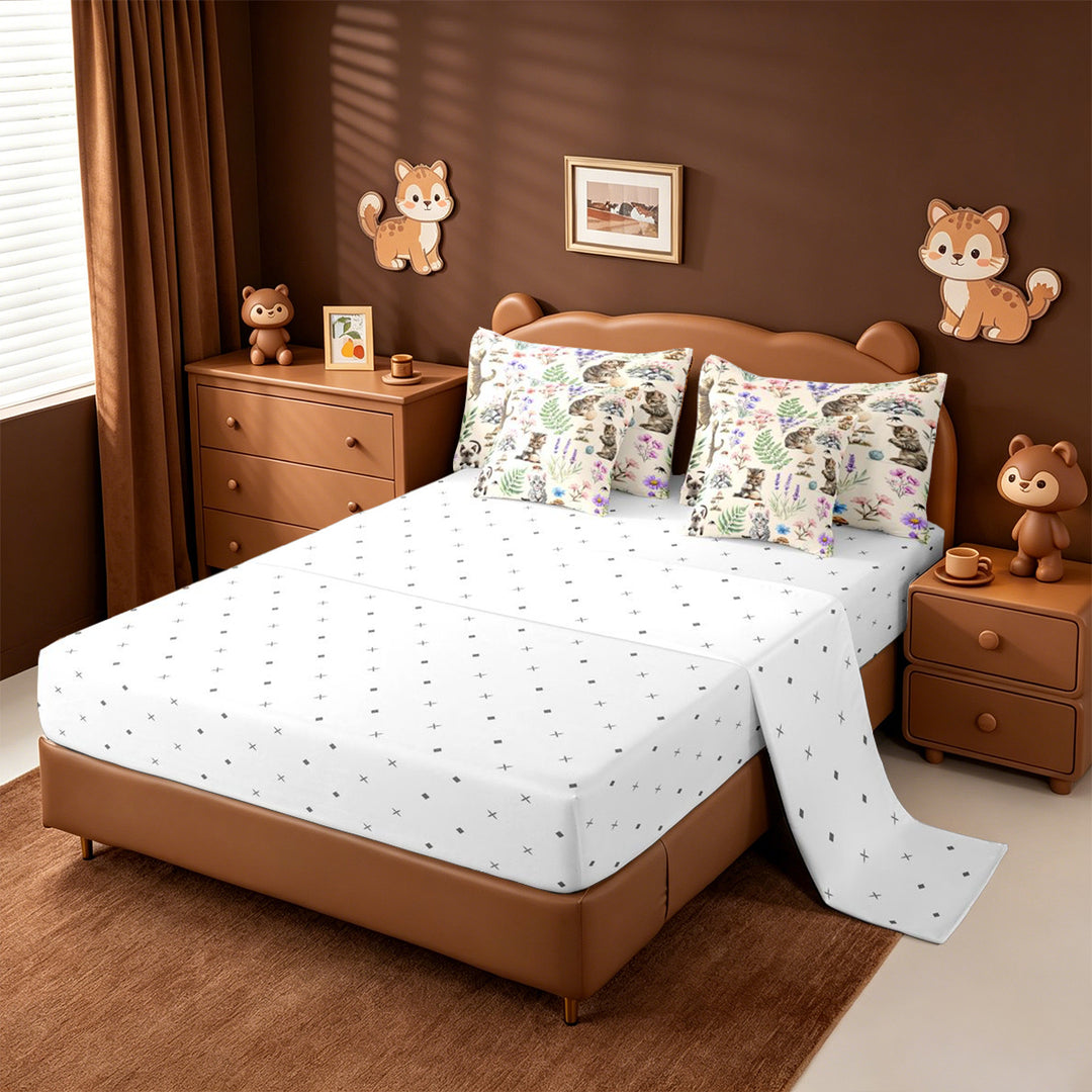 meiyoeat Kawaii Kitten 7 Pieces Full Size Bedding Sets,Watercolor Floral Rustic Mushroom Full Size Bed in a Bag For Girl,Reversible