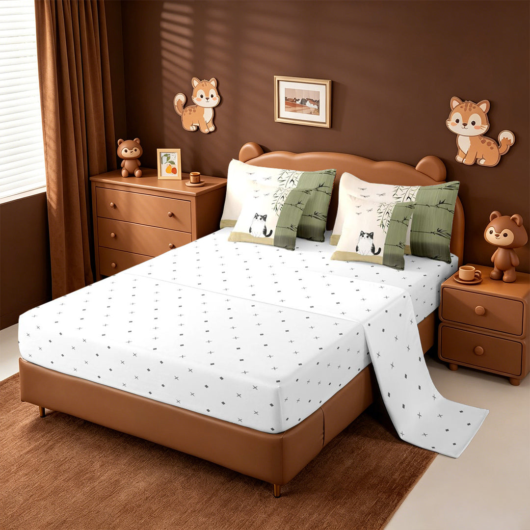 meiyoeat Kawaii Cat 7 Pieces Full Size Bedding Sets,Minimal Kitten Print Full Size Bed in a Bag For Girl,Reversible