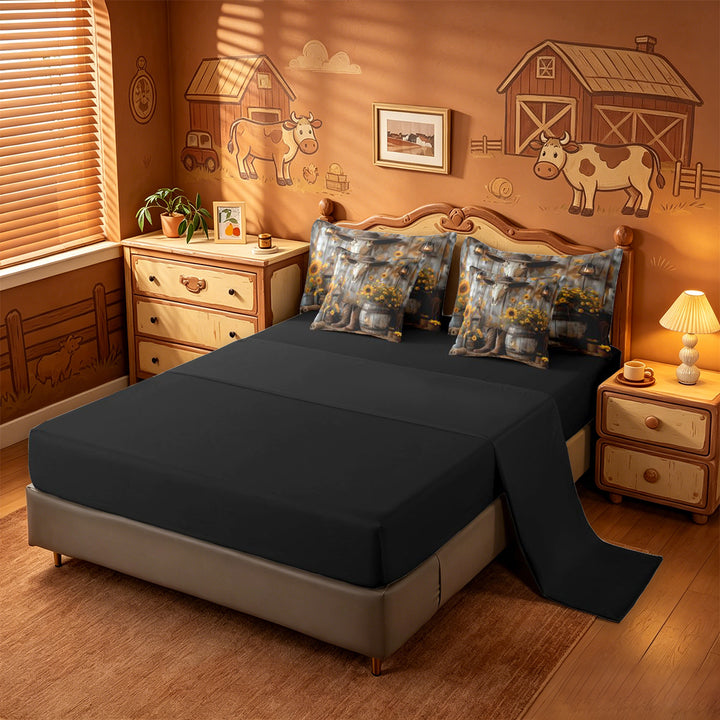 meiyoeat Rustic Cowboy Style 7 Pieces Full Size Bedding Sets For Boys,Cute Floral Sunflower Full Size Bed in a Bag,Reversible