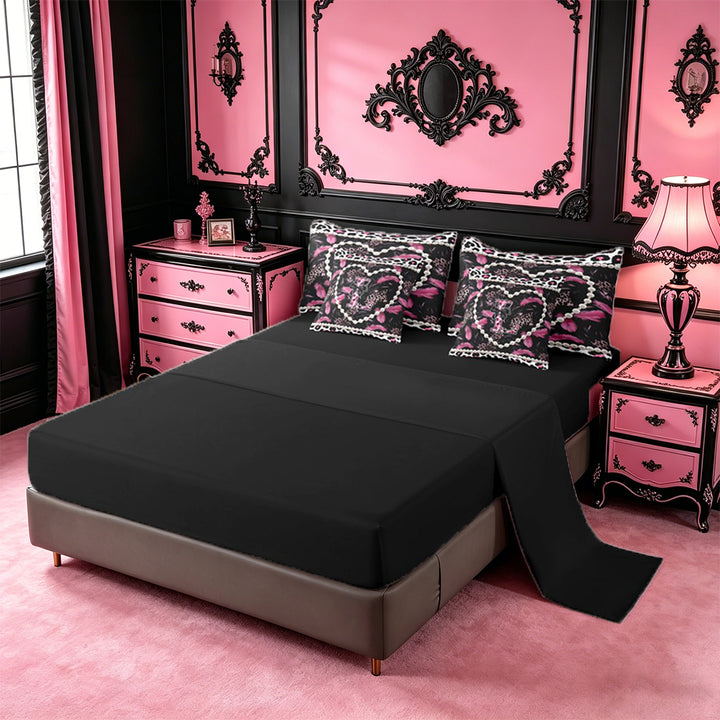 meiyoeat Cute Bow Monogrammed 7 Pieces Bedding Comforter Set For Girls,Leopard Personalized Initial L 7 Pieces Bedding Comforter Set For Women,black Reversible