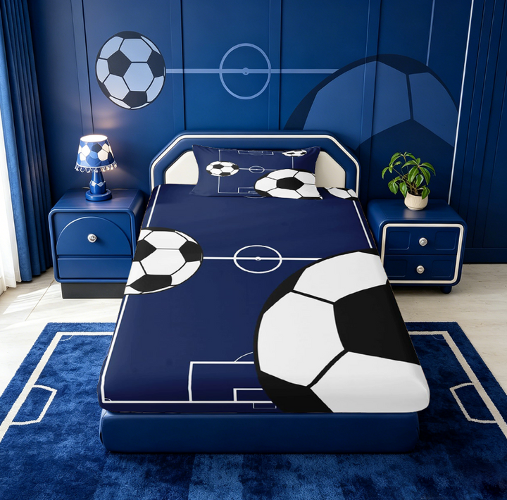 meiyoeat Football Ball Games Bed Sheets For Boys,Soccer Sport Theme Full Size Sheets For Kids,4pcs