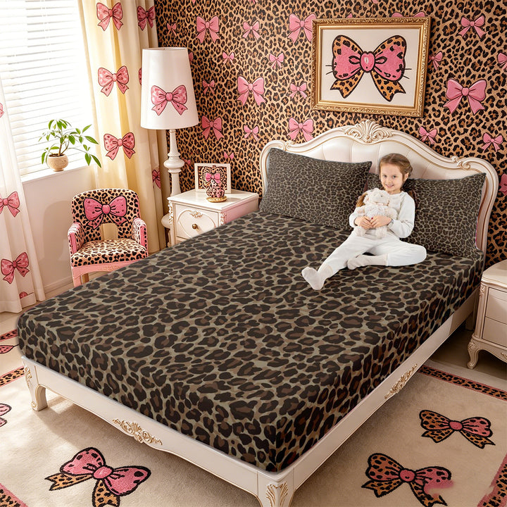 Meiyoeat Classic Leopard Print King Sheets 4pcs, Wild Animal Spot Pattern Bedding, Brown Black