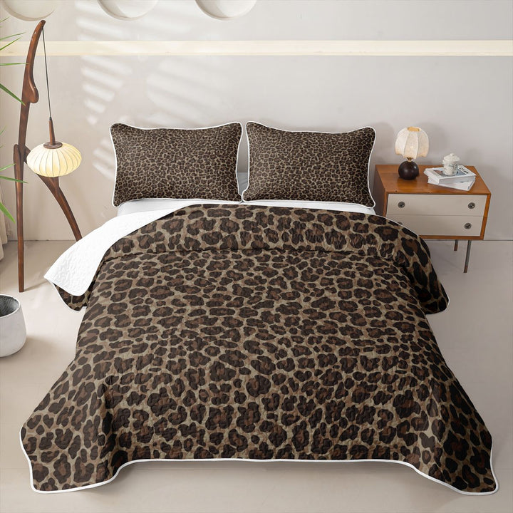Meiyoeat Classic Leopard Print Quilt King,Wild Animal Spot Pattern King Coverlet Set,Brown Black
