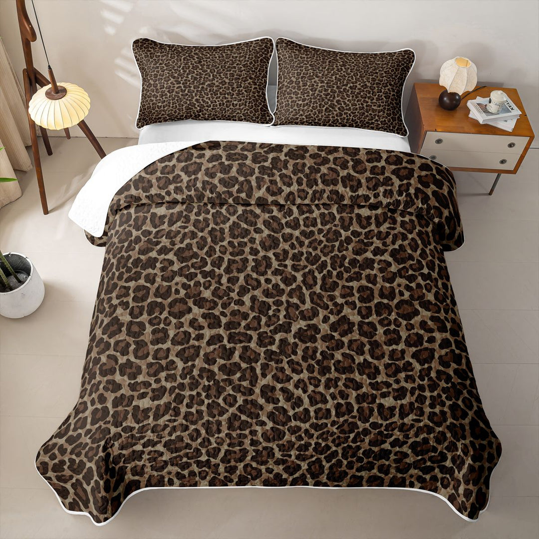 Meiyoeat Classic Leopard Print Quilt King,Wild Animal Spot Pattern King Coverlet Set,Brown Black