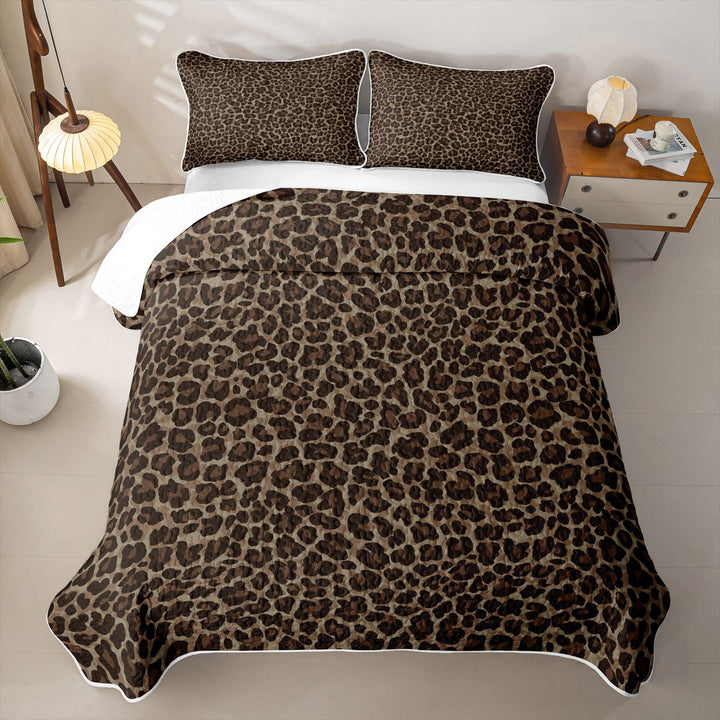 Meiyoeat Classic Leopard Print Quilt King,Wild Animal Spot Pattern King Coverlet Set,Brown Black