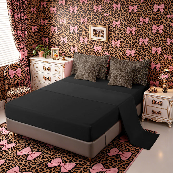 Meiyoeat Classic Leopard Print King Bedding 7pcs, Wild Animal Spot Pattern King Bed in a Bag, Brown Black,Black Reversible
