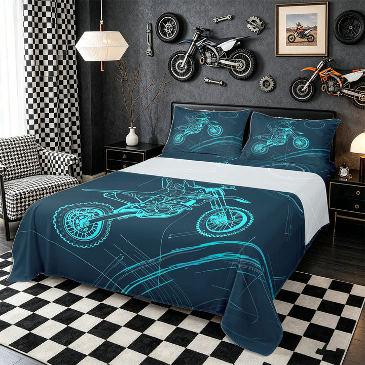Meiyoeat Dirt Bike Bed Sheets 4-Piece, Extreme Sport Full Size Sheets for Bedroom, Black Blue