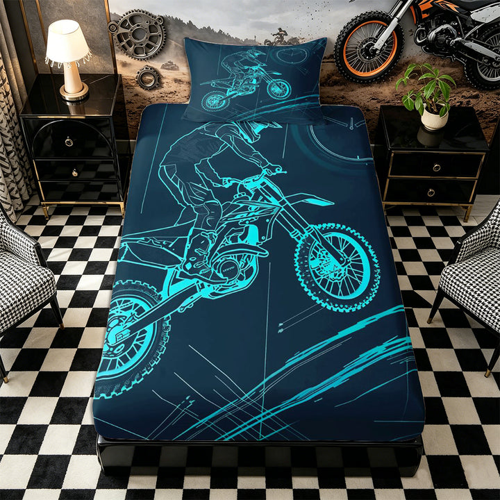 Meiyoeat Dirt Bike Bed Sheets 4-Piece, Extreme Sport Full Size Sheets for Bedroom, Black Blue