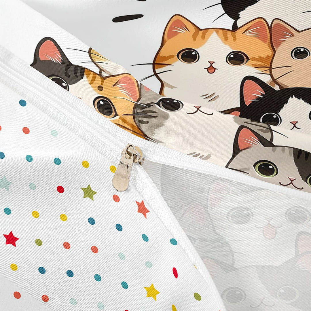 meiyoeat Hello Cat Bedding,Cute Print Duvet Cover Full For Girl,Reversible,3pcs,1 Duvet Cover and 2 Pillowcases