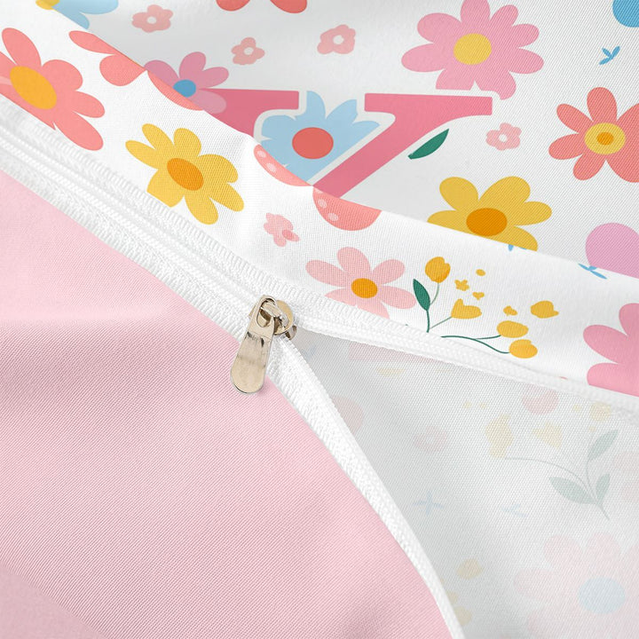 meiyoeat Pink Floral Monogrammed K Duvet Cover Set For Girls,Cute Cartoon Flower Bedding Full For Kids,pink Reversible,3-Piece(No Comforter)