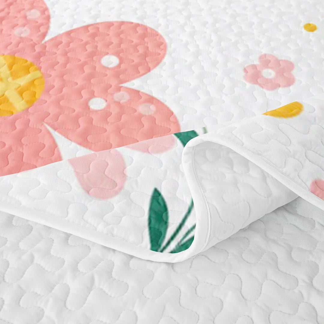meiyoeat Cartoon Blossom Alphabet R Quilt Full For Girls, Cute Floral Pattern Full Bedspread Sets For Kids,3 Pieces